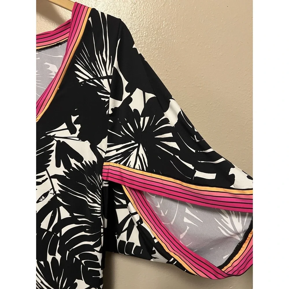 Trina Turk Lennox Swim Cover Up Beach Resort Tunic Dress Black White Pink Size M